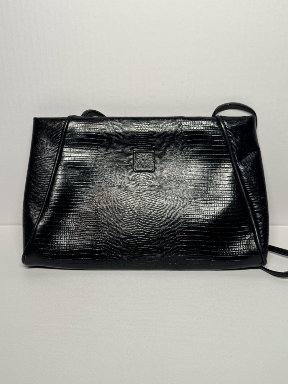 Anne Klein Black Lizard Embossed Shoulder Bag Vintage Minimalist Clutch